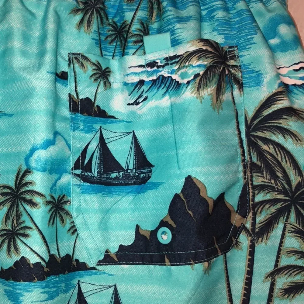 George L Tropical Teal Navy Swim Trunks